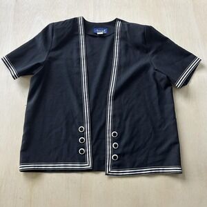 Vintage Nancy II Blouse Womens 16 Black Striped Open Front Short Sleeve Knit Top
